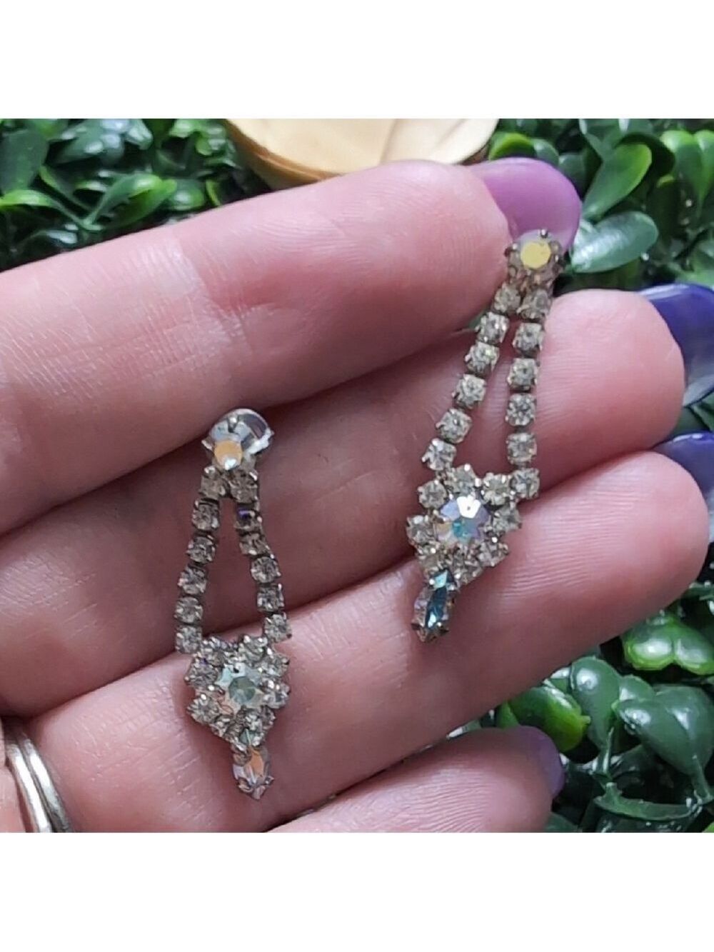 Elegant Silver and Drop Earrings with AB Crystals - Picture 8 of 9